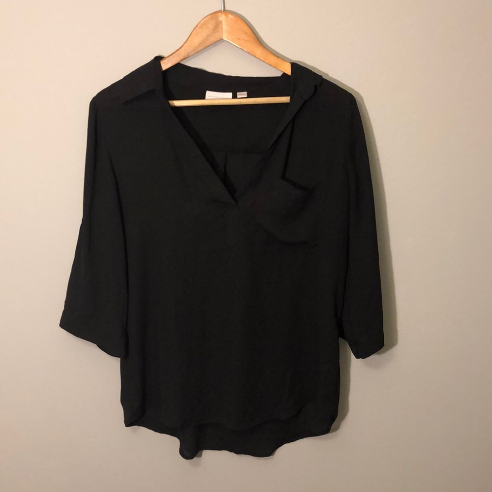 Black blouse with V neck and chest pocket